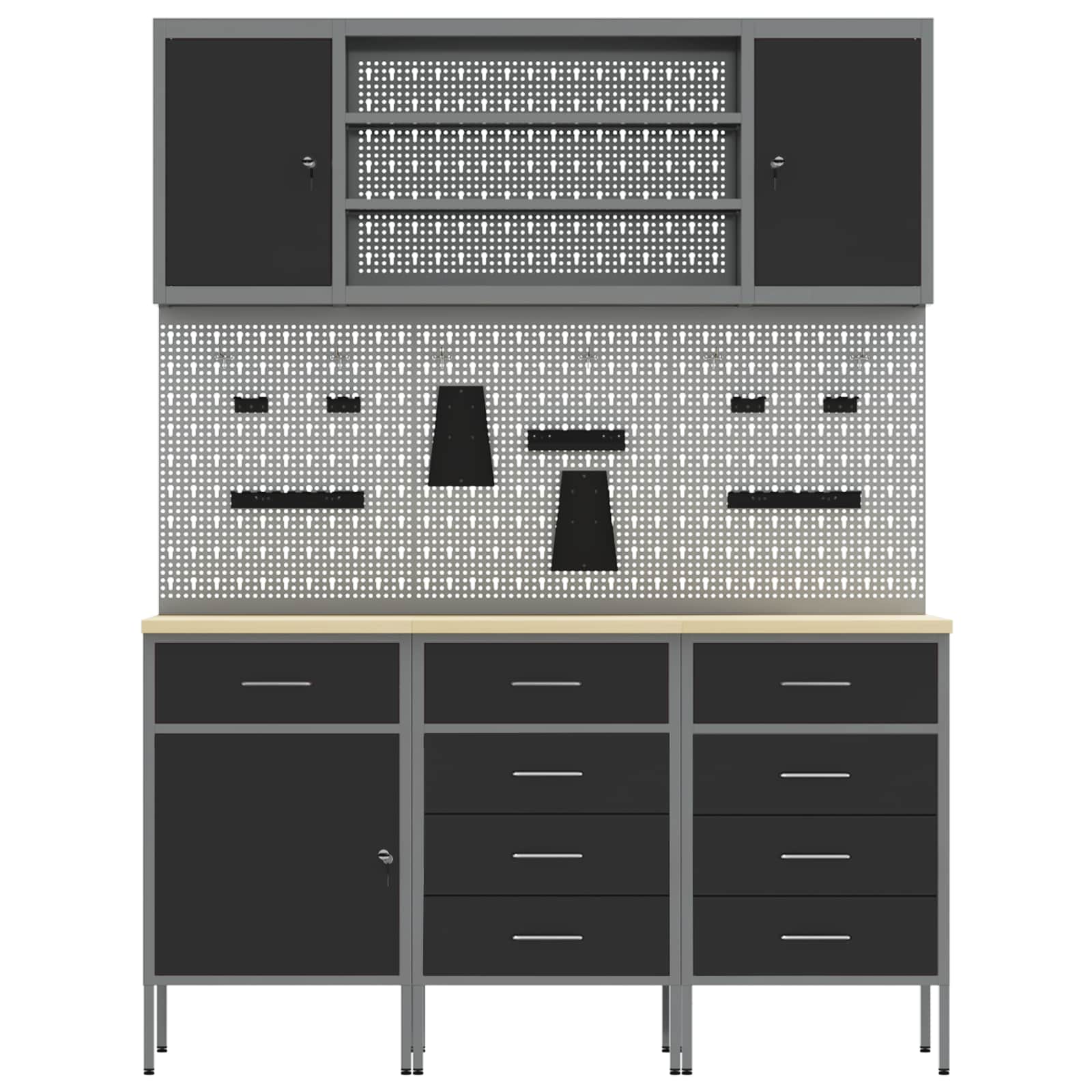 Werk kast met lade 7 pcs Zwart Engineered hout en staal
