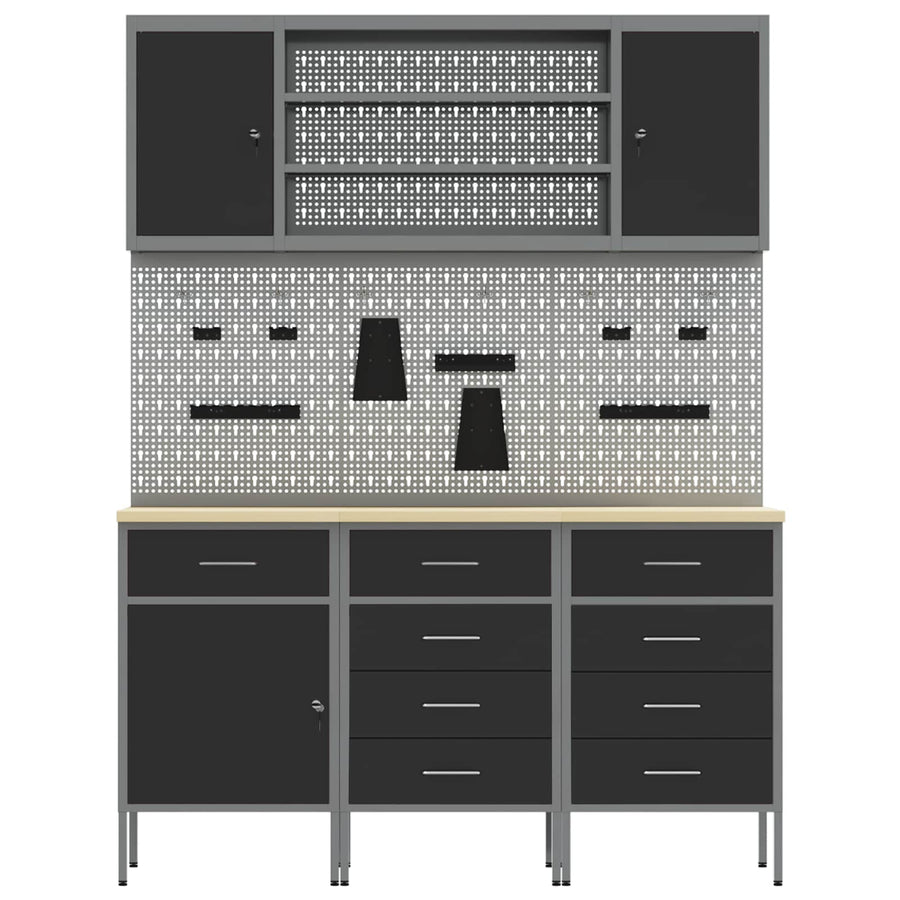 Werk kast met lade 7 pcs Zwart Engineered hout en staal