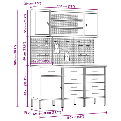 Werk kast met lade 7 pcs Zwart Engineered hout en staal