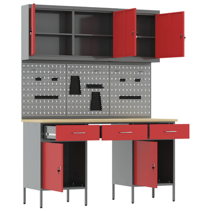 Werk kast met lade 10 pcs Rood Engineered hout en staal
