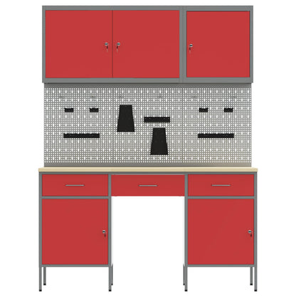 Werk kast met lade 10 pcs Rood Engineered hout en staal