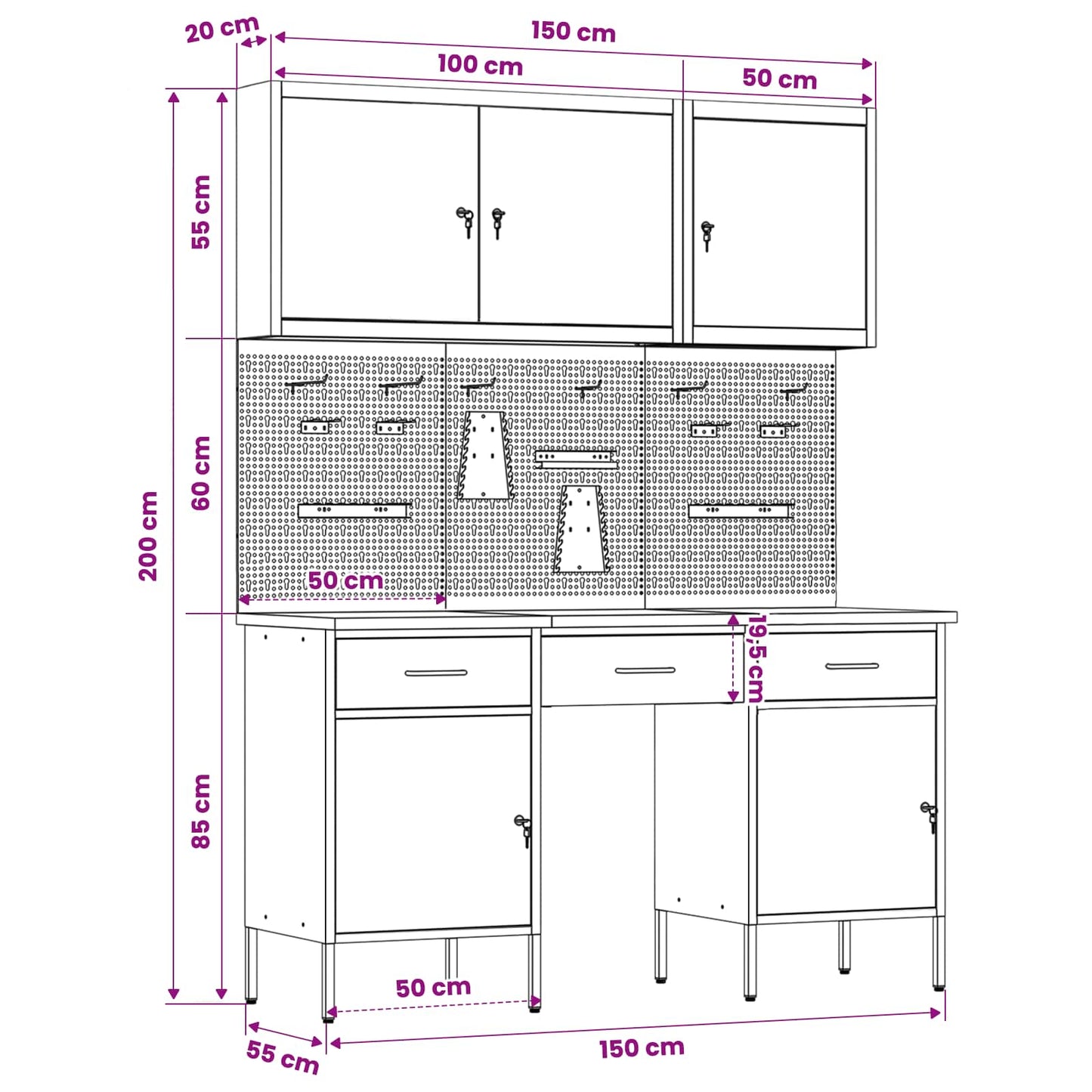 Werk kast met lade 10 pcs Rood Engineered hout en staal