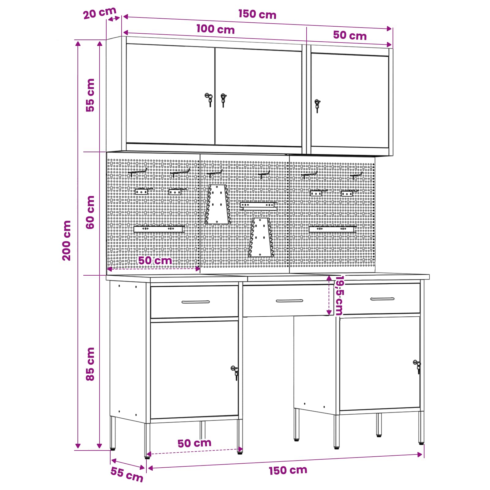 Werk kast met lade 10 pcs Rood Engineered hout en staal