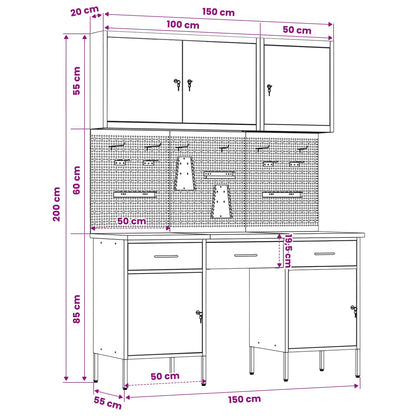 Werk kast met lade 10 pcs Rood Engineered hout en staal