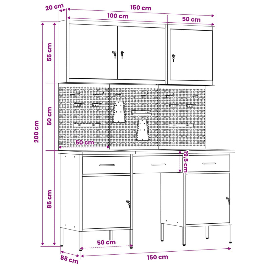 Werk kast met lade 10 pcs Rood Engineered hout en staal