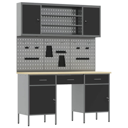 Werk kast met lade 10 pcs Zwart Engineered hout en staal