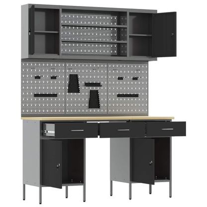 Werk kast met lade 10 pcs Zwart Engineered hout en staal
