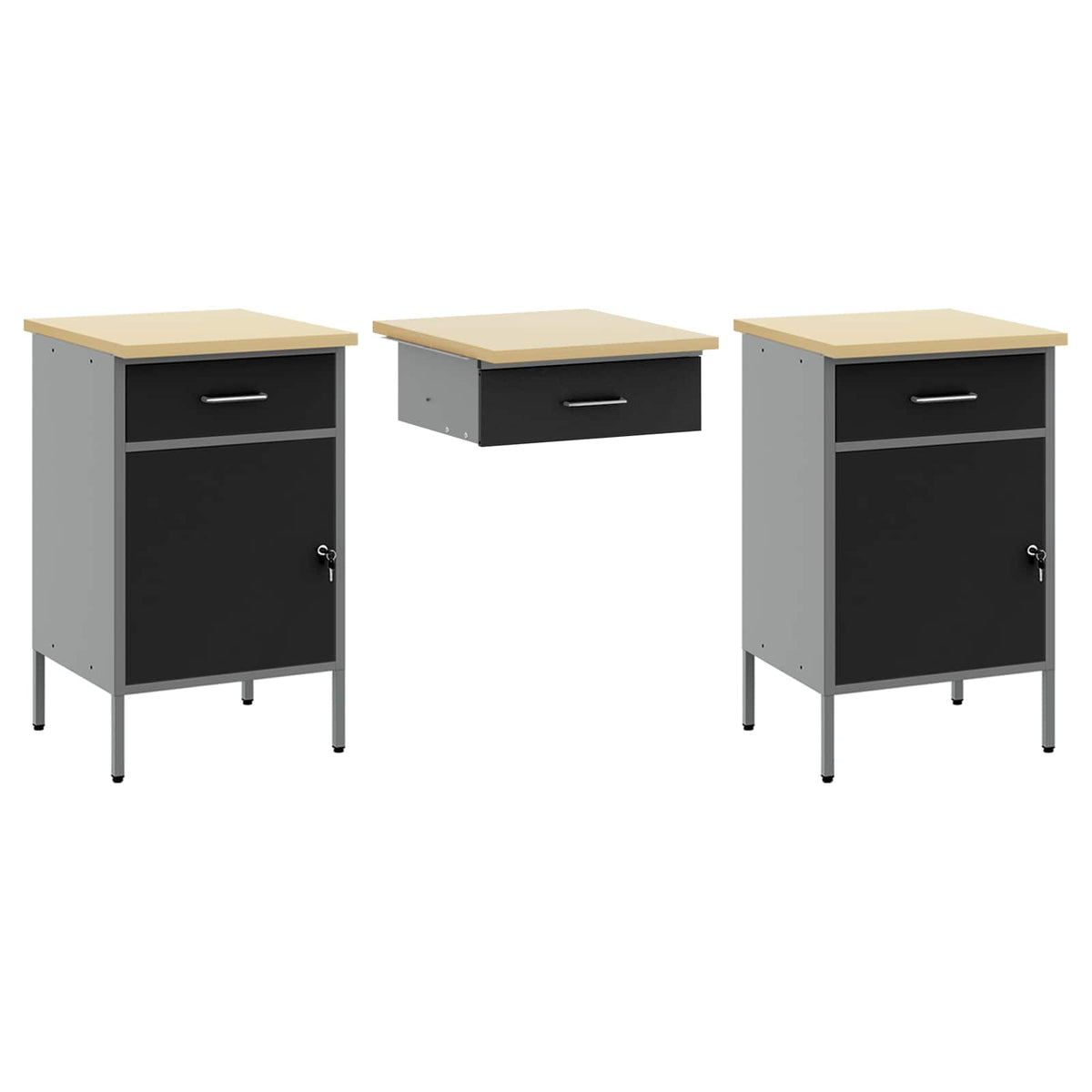 Werk kast met lade 10 pcs Zwart Engineered hout en staal