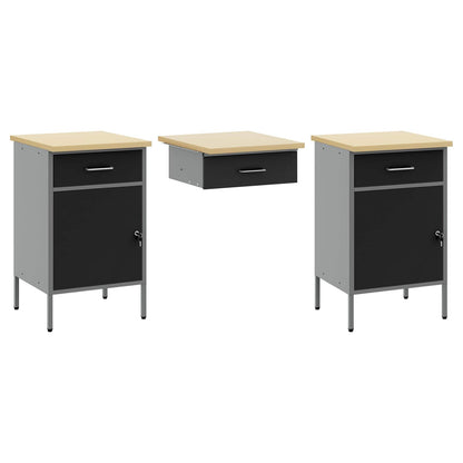 Werk kast met lade 10 pcs Zwart Engineered hout en staal