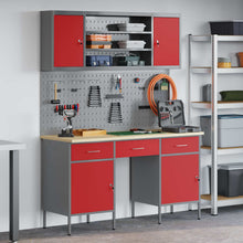 Werk kast 7 st Rood en Grijs Engineered hout en staal