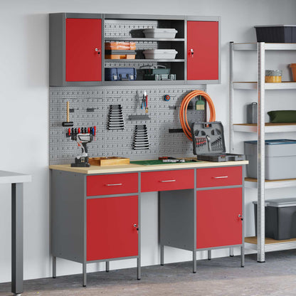 Werk kast 7 st Rood en Grijs Engineered hout en staal