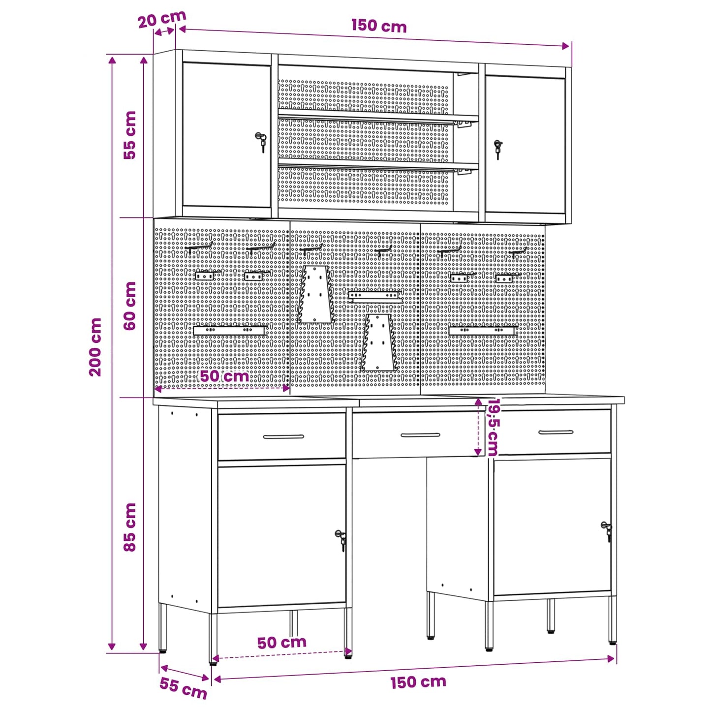 Werk kast 7 st Rood en Grijs Engineered hout en staal