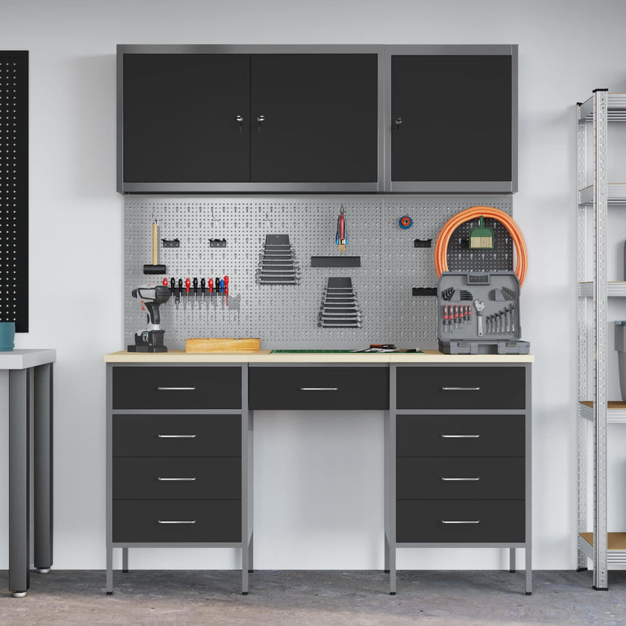 Werk kast met lade 8 pcs Zwart Engineered hout en staal