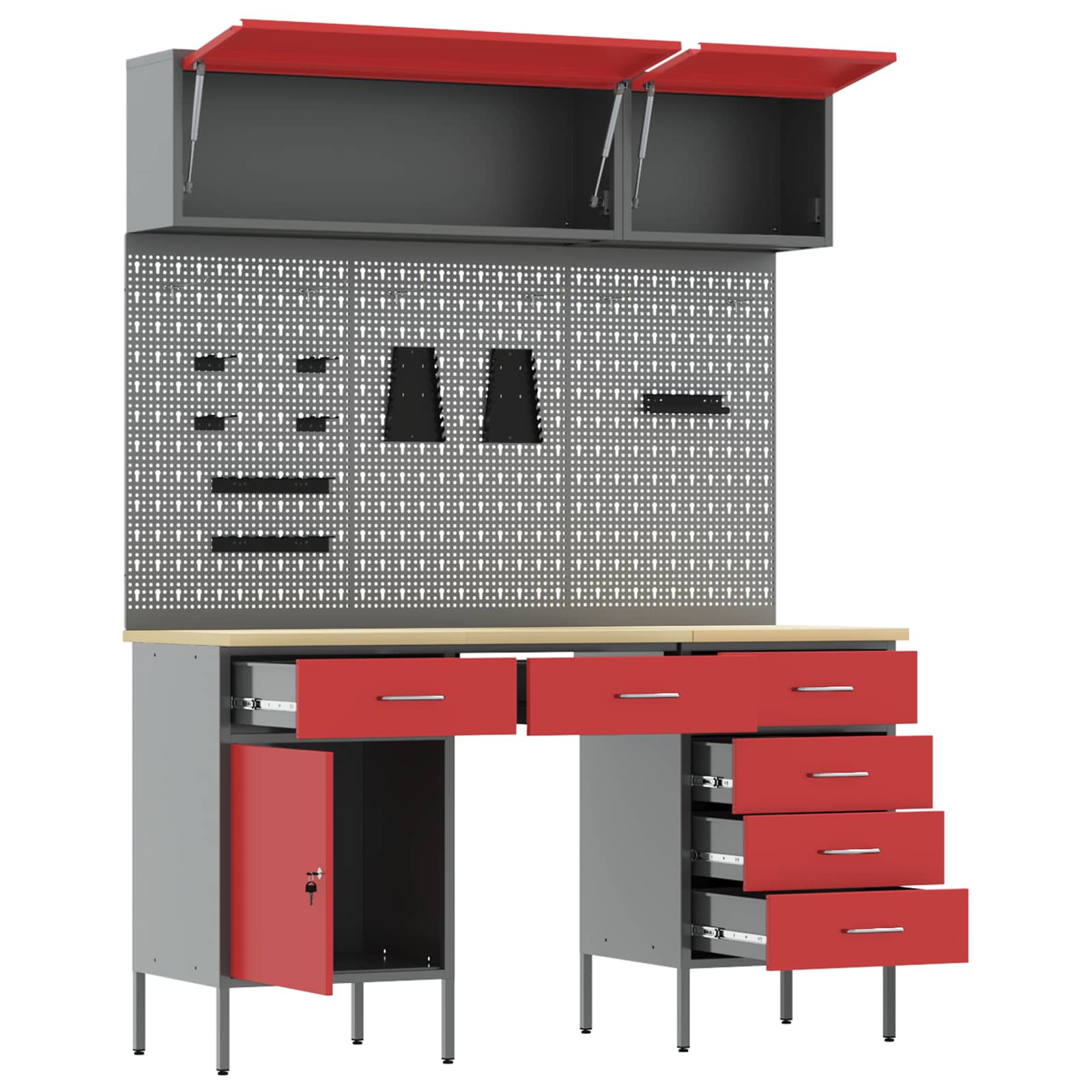 Werk kast met lade 8 pcs Zwart Engineered hout en staal