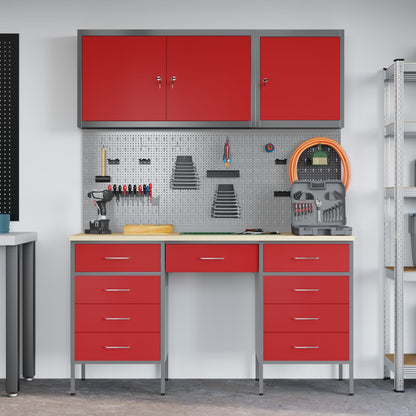 Werk kast met lade met slot 8 pcs Rood Engineered hout en staal