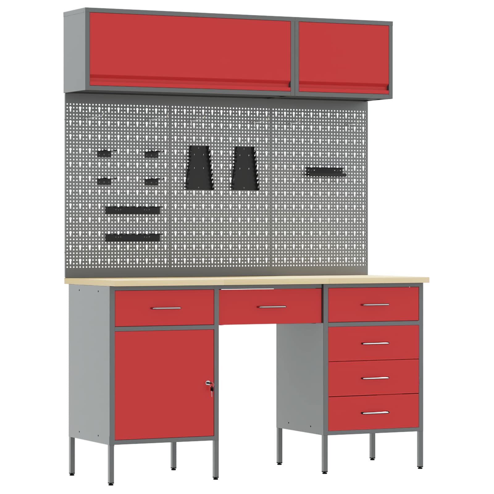 Werk kast met lade met slot 8 pcs Rood Engineered hout en staal