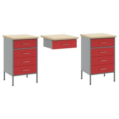 Werk kast met lade met slot 8 pcs Rood Engineered hout en staal