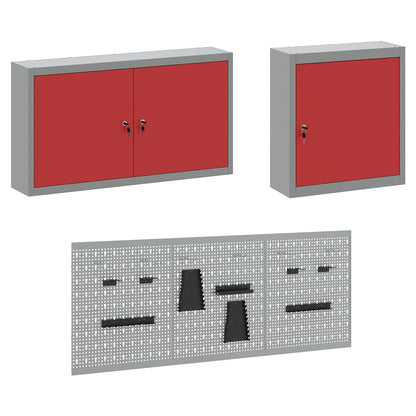 Werk kast met lade met slot 8 pcs Rood Engineered hout en staal