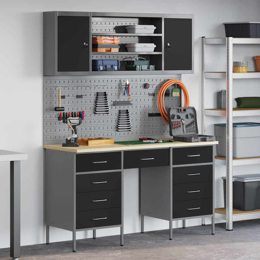 Werk kast met lade 8 pcs Zwart Engineered hout en staal