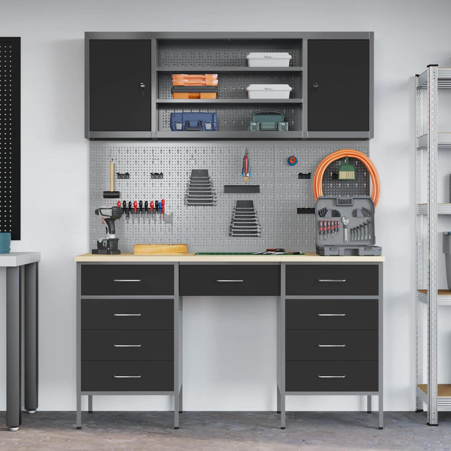 Werk kast met lade 8 pcs Zwart Engineered hout en staal