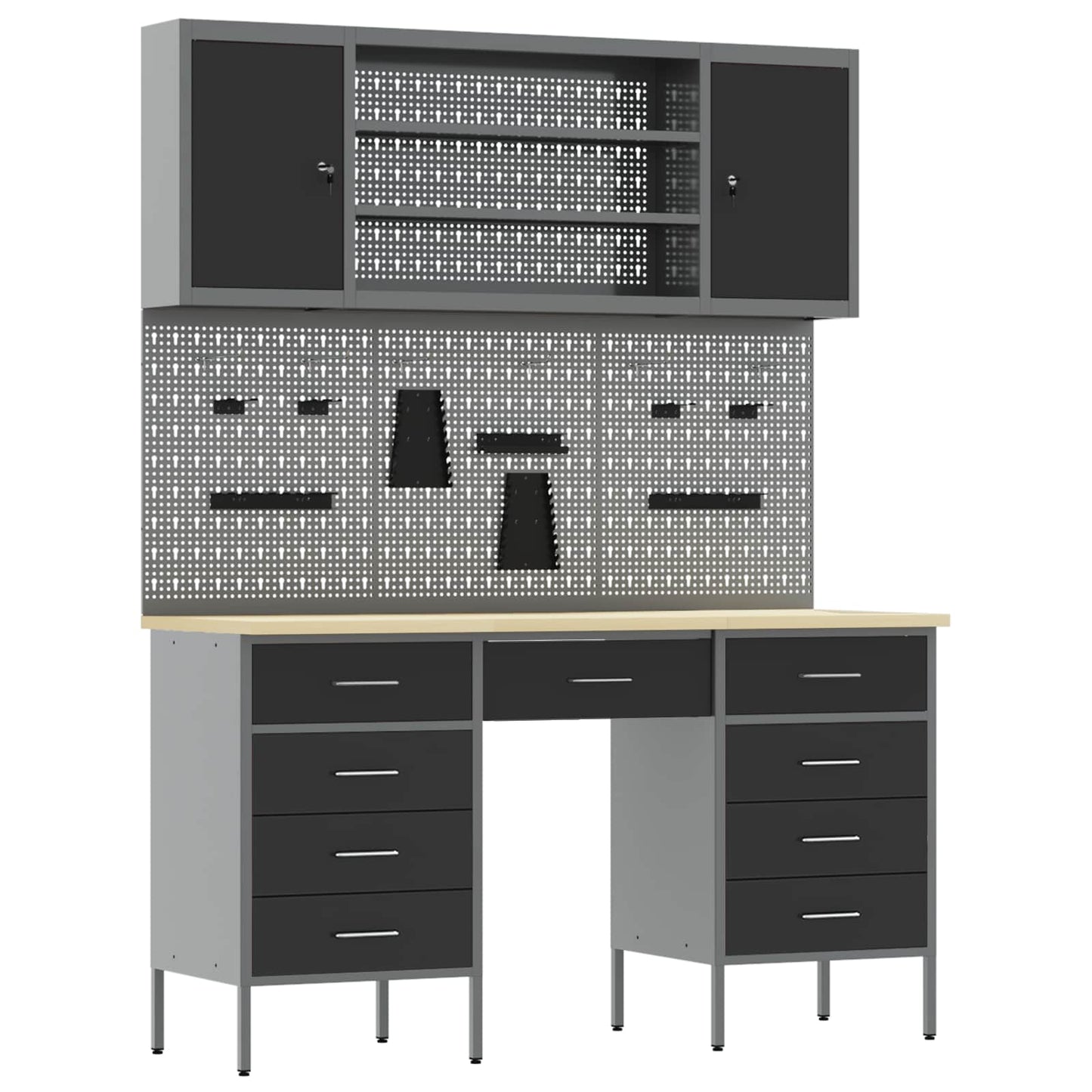 Werk kast met lade 8 pcs Zwart Engineered hout en staal