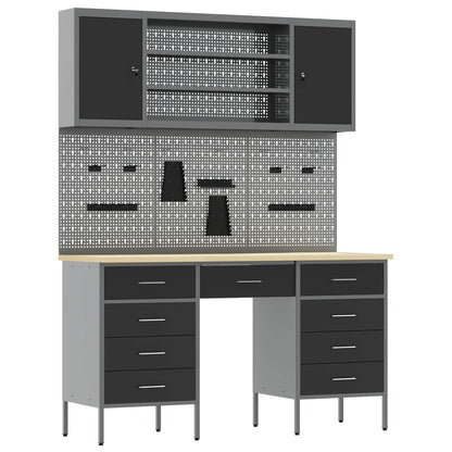 Werk kast met lade 8 pcs Zwart Engineered hout en staal