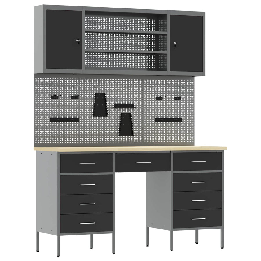 Werk kast met lade 8 pcs Zwart Engineered hout en staal