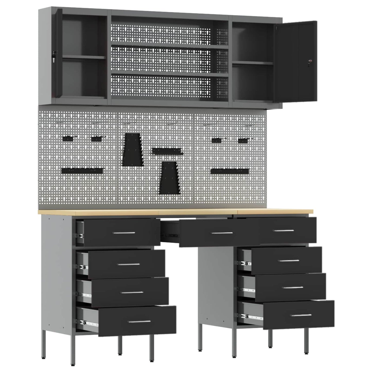 Werk kast met lade 8 pcs Zwart Engineered hout en staal