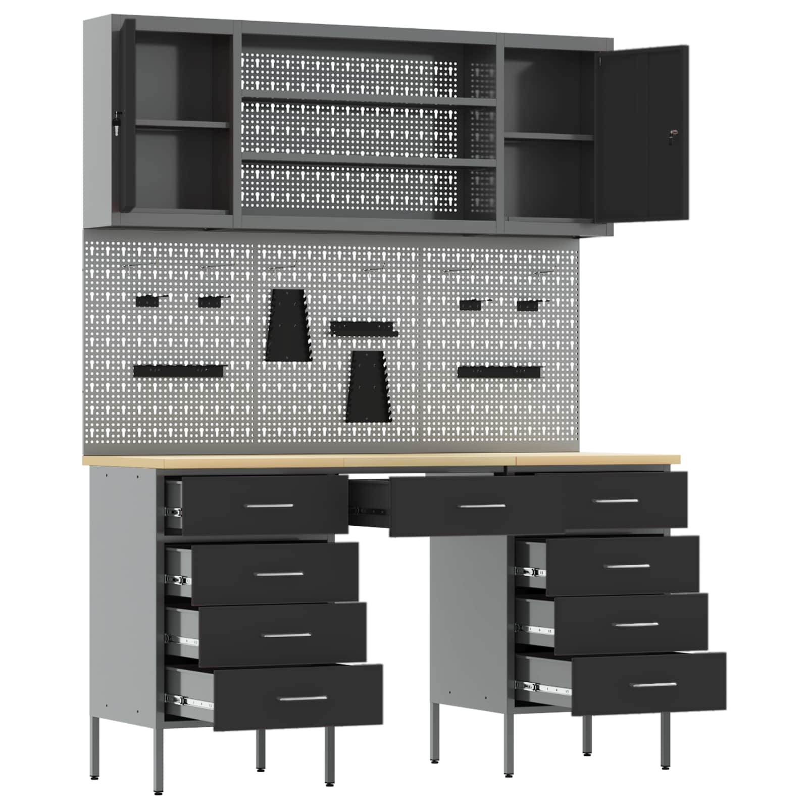 Werk kast met lade 8 pcs Zwart Engineered hout en staal