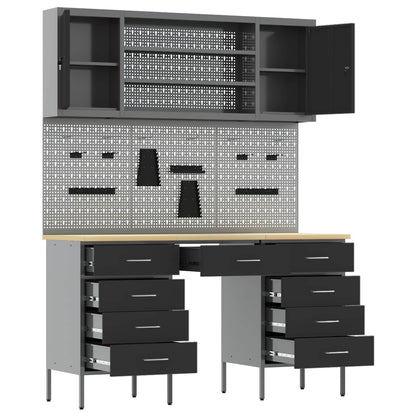 Werk kast met lade 8 pcs Zwart Engineered hout en staal