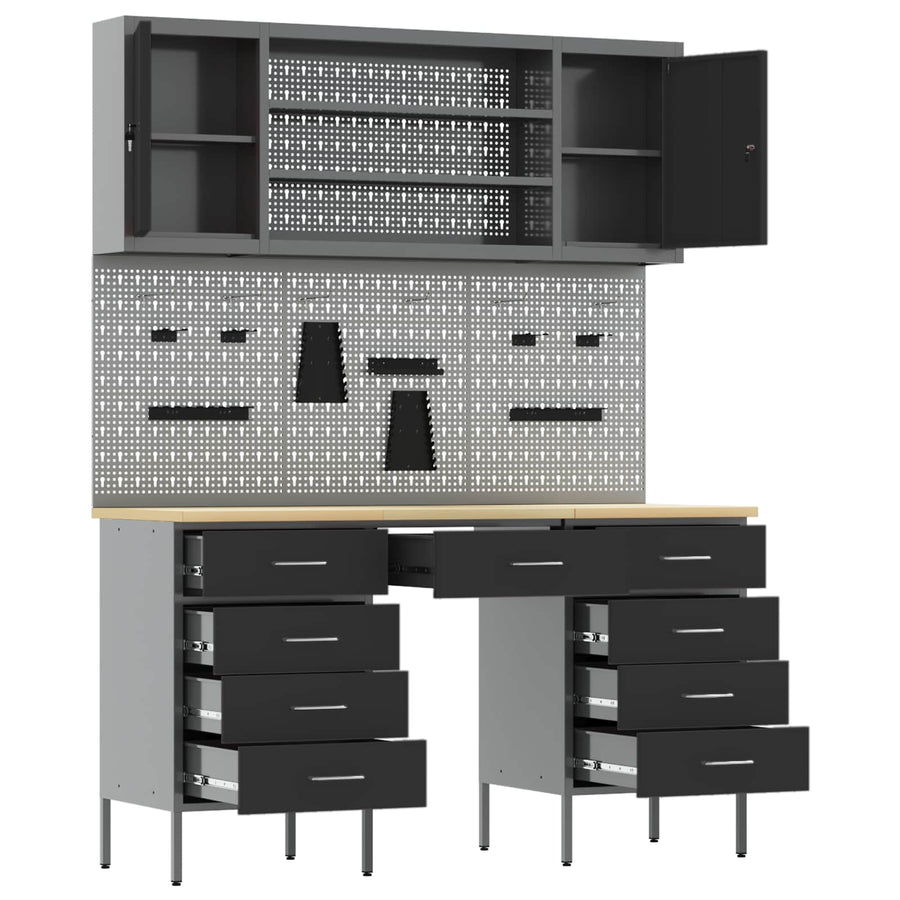 Werk kast met lade 8 pcs Zwart Engineered hout en staal