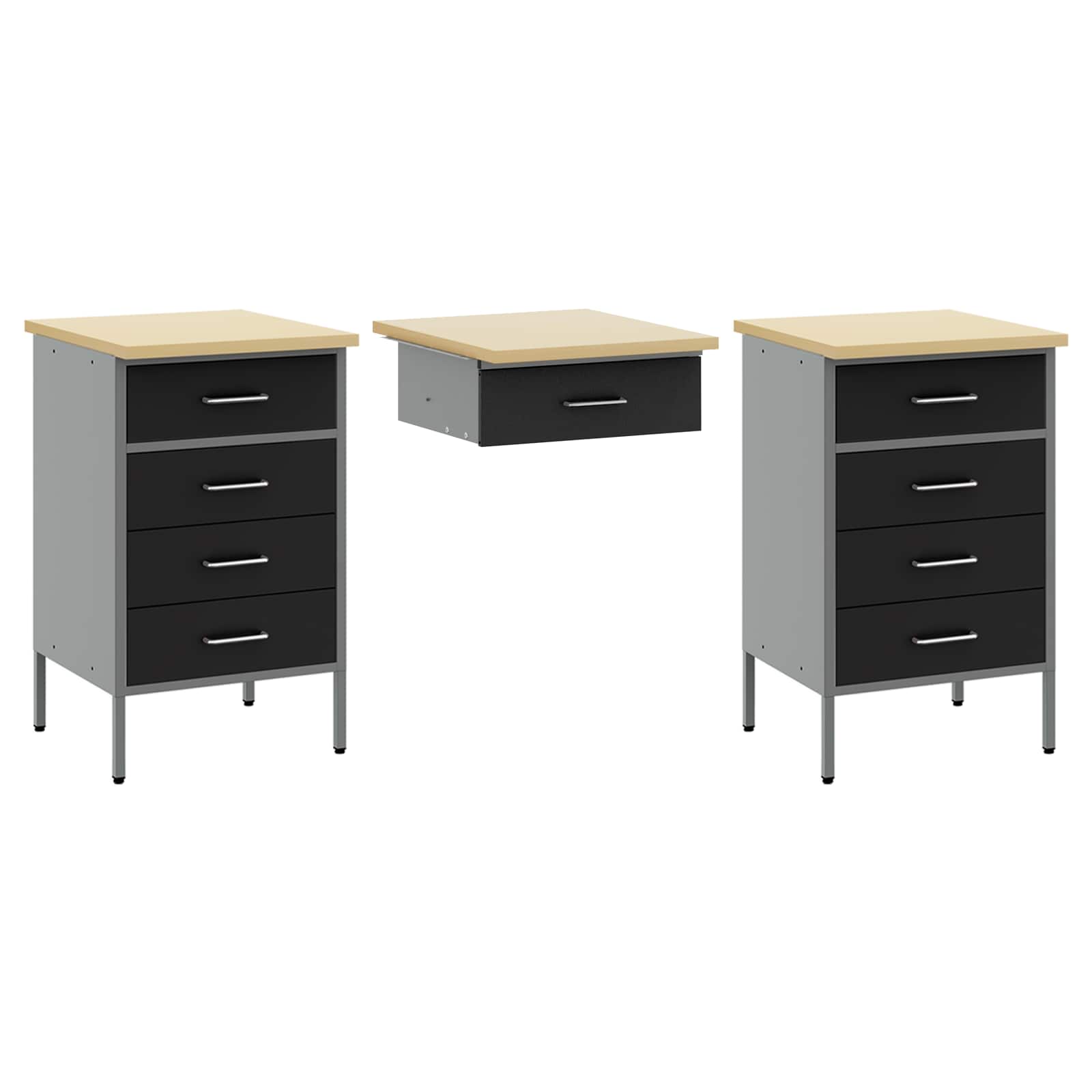 Werk kast met lade 8 pcs Zwart Engineered hout en staal