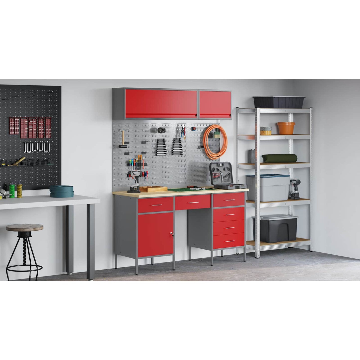 Werk kast met lade 8 pcs Zwart Engineered hout en staal
