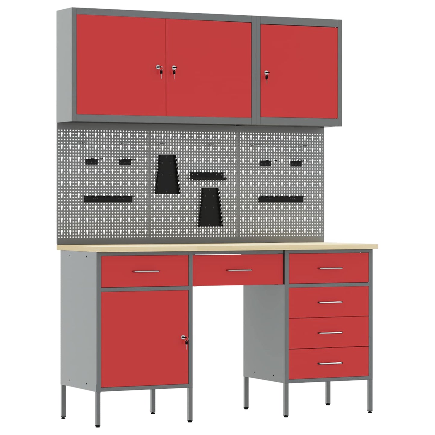 Werk kast met lade met slot 8 pcs Rood Engineered hout en staal