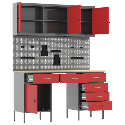 Werk kast met lade met slot 8 pcs Rood Engineered hout en staal