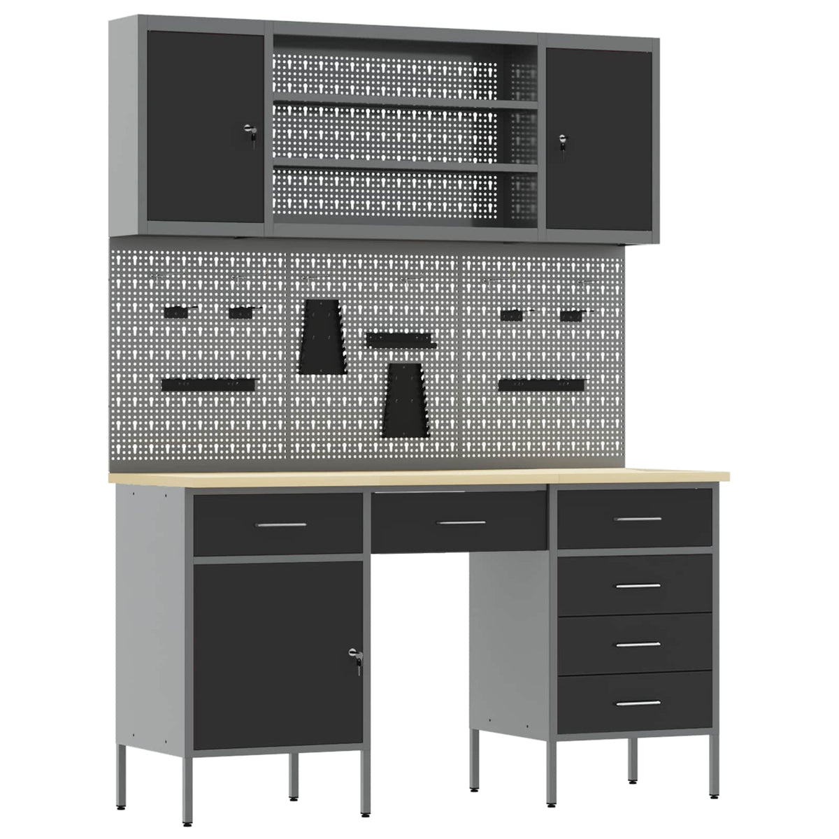 Werk kast met lade 8 pcs Zwart Engineered hout en staal