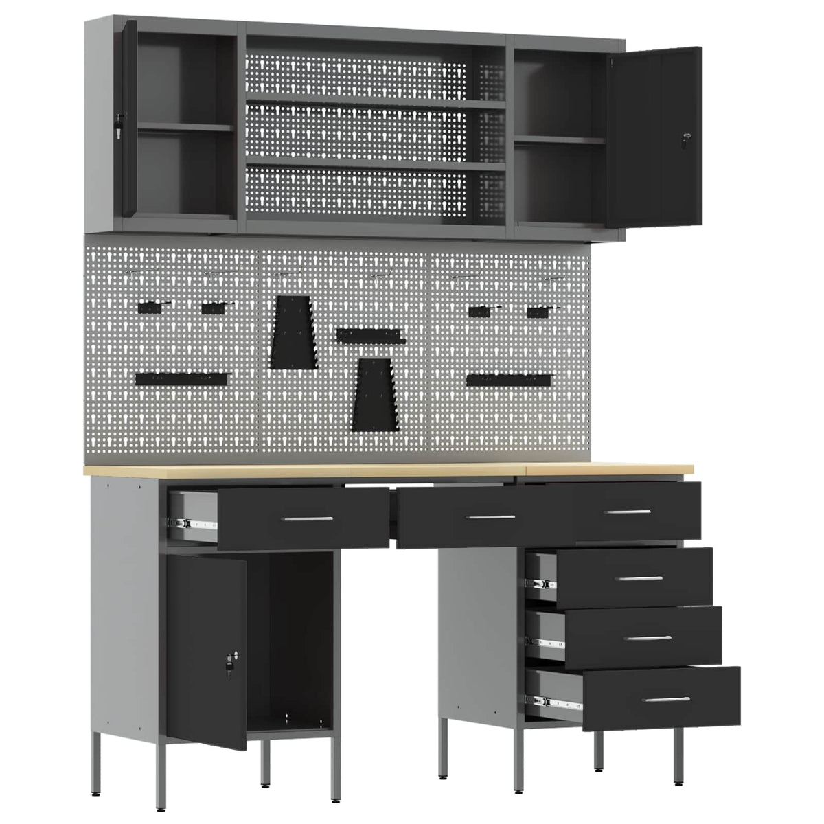 Werk kast met lade 8 pcs Zwart Engineered hout en staal