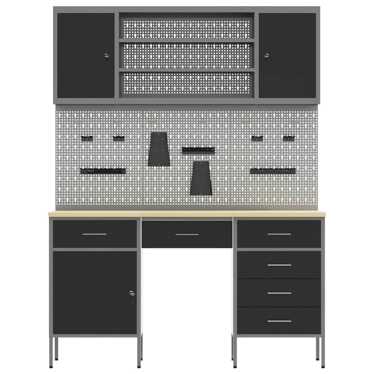 Werk kast met lade 8 pcs Zwart Engineered hout en staal