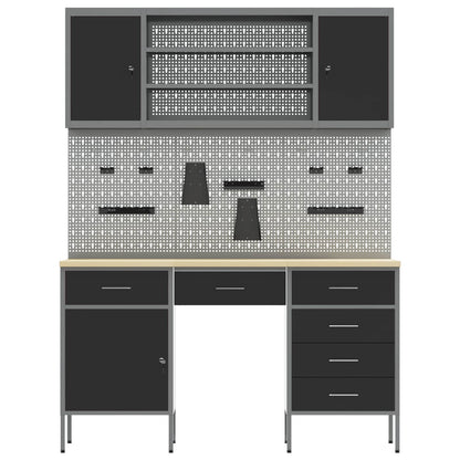 Werk kast met lade 8 pcs Zwart Engineered hout en staal
