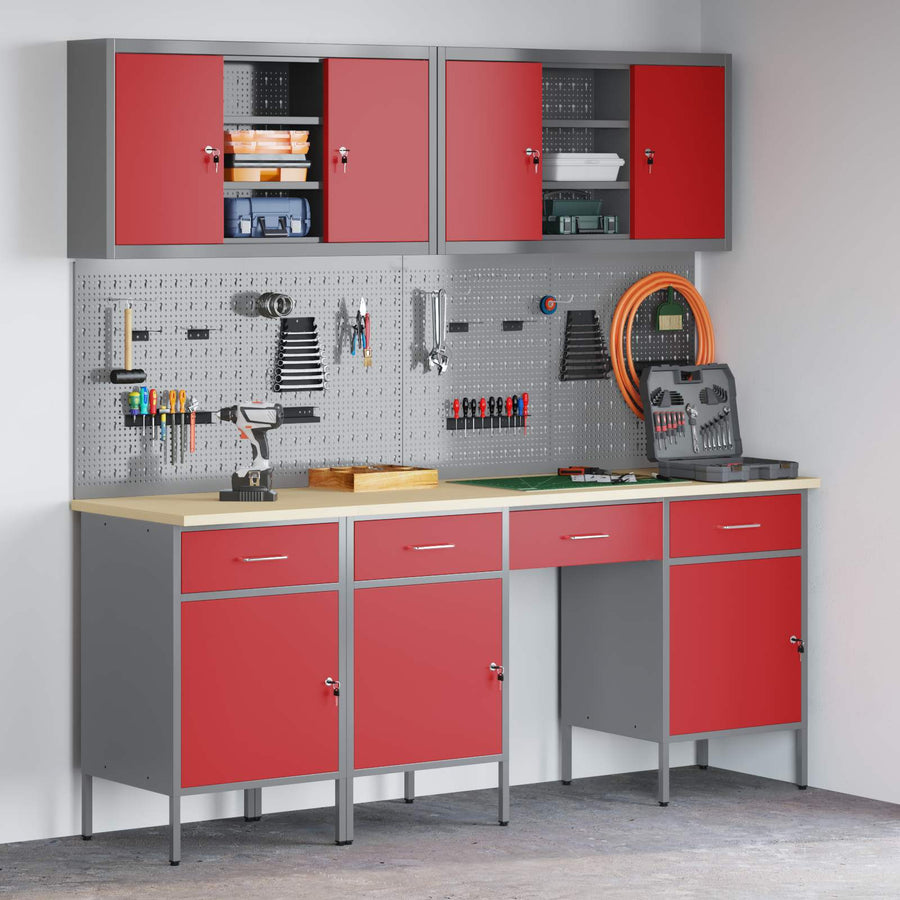 Werk kast met lade 10 pcs Rood Engineered hout en staal