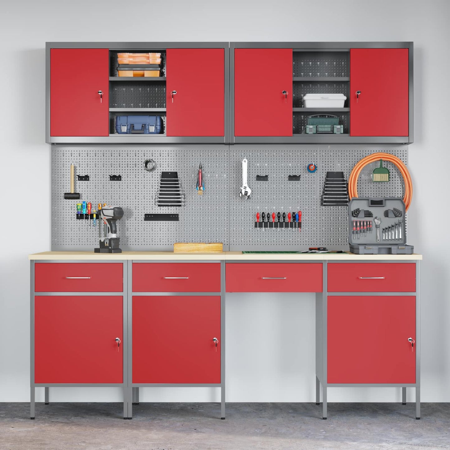 Werk kast met lade 10 pcs Rood Engineered hout en staal