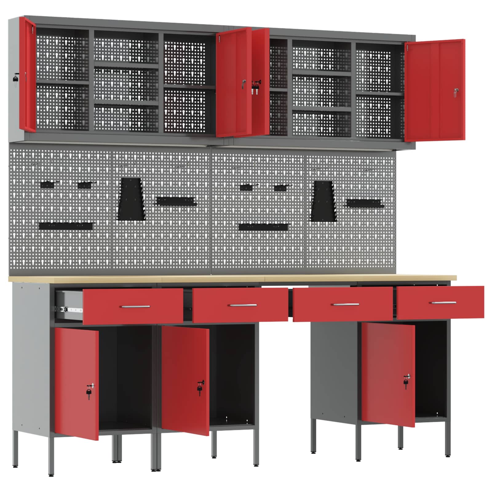 Werk kast met lade 10 pcs Rood Engineered hout en staal