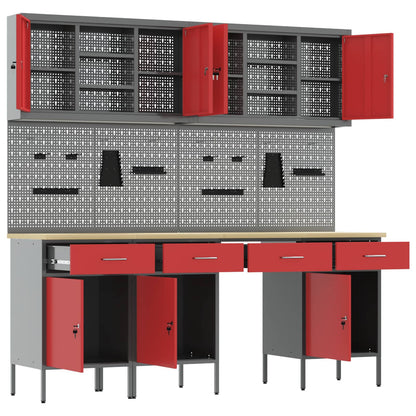 Werk kast met lade 10 pcs Rood Engineered hout en staal
