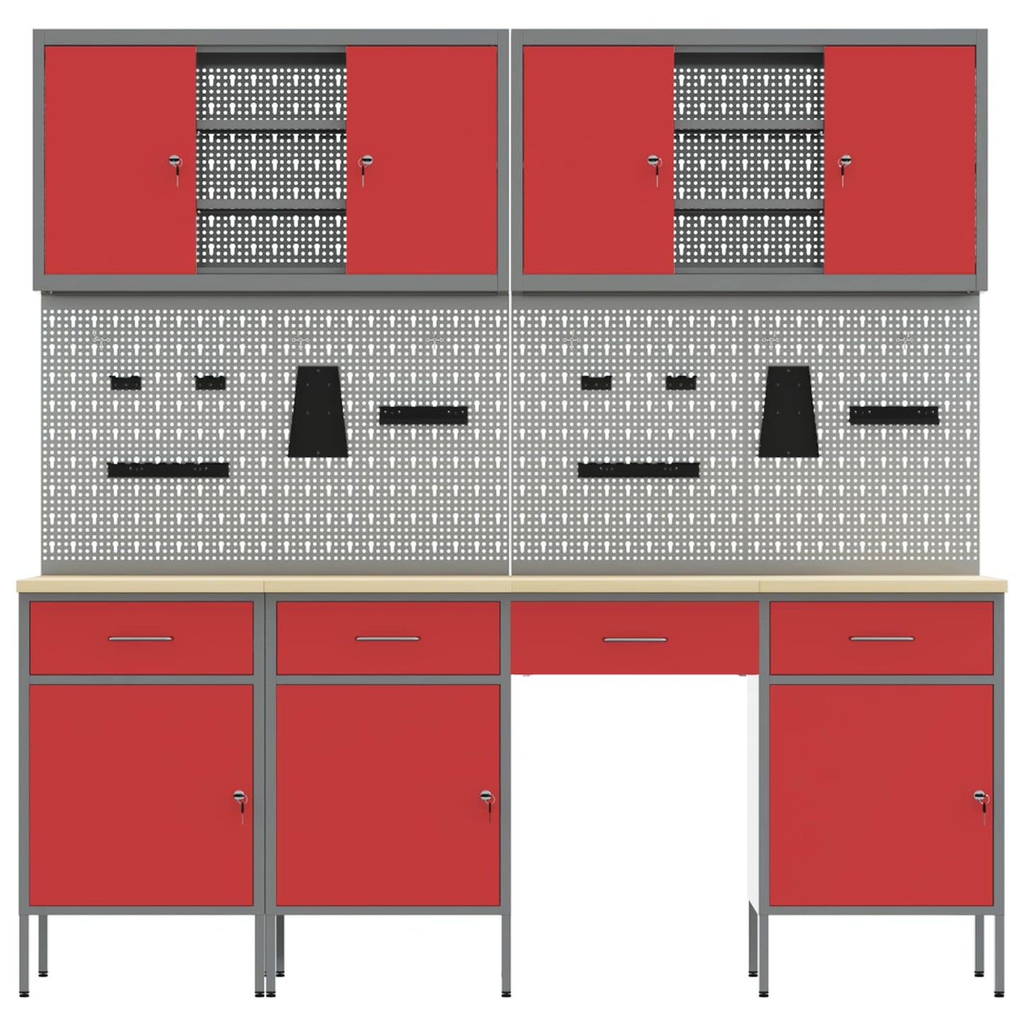 Werk kast met lade 10 pcs Rood Engineered hout en staal