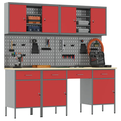 Werk kast met lade 10 pcs Rood Engineered hout en staal