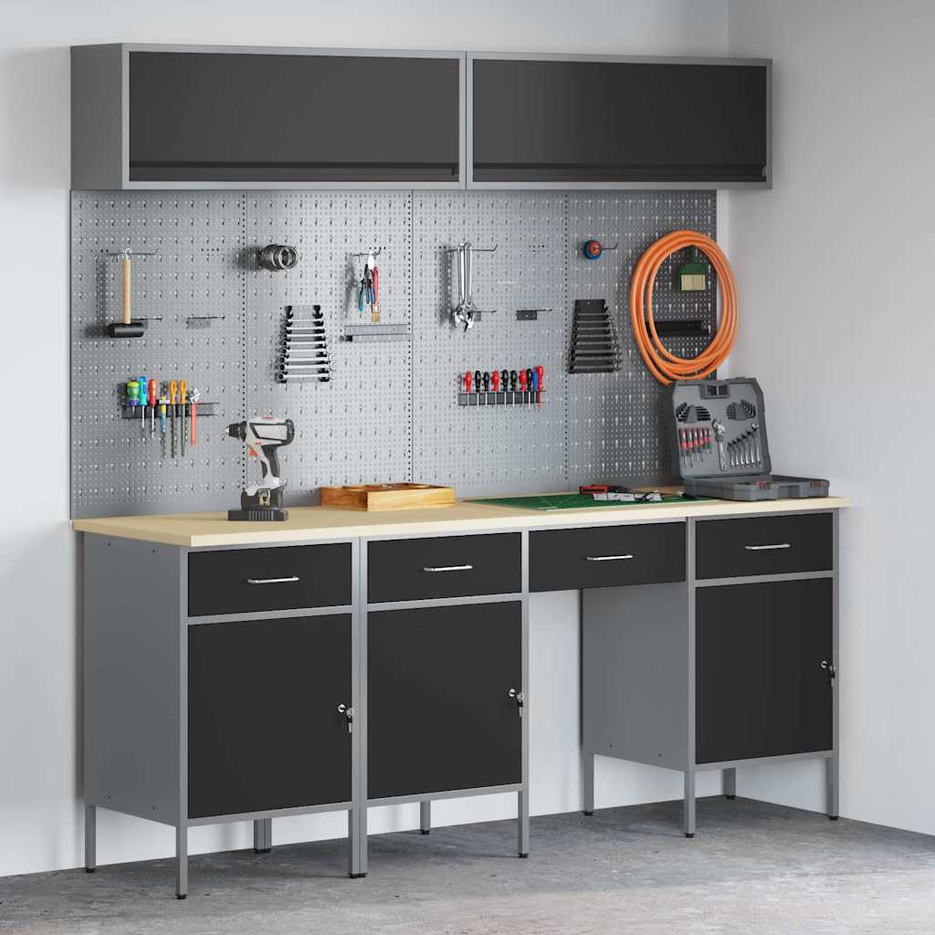 Werkkast set met lade met opslag met slot 10 pcs Zwart