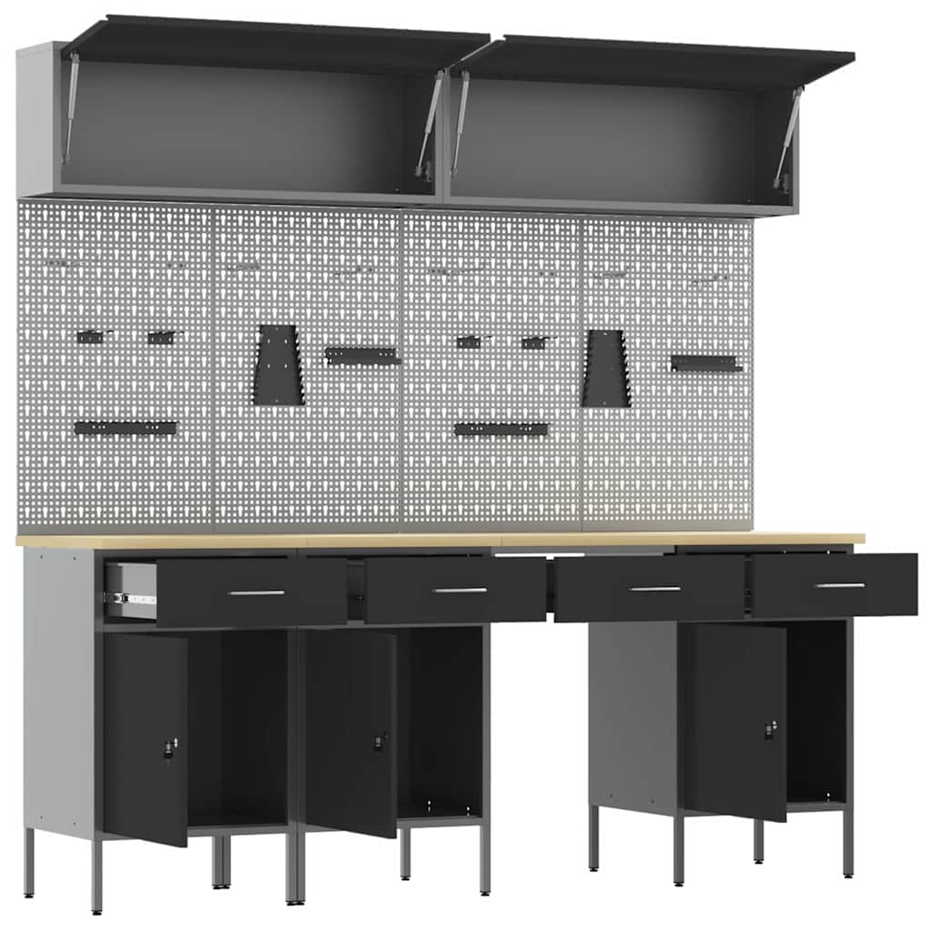 Werkkast set met lade met opslag met slot 10 pcs Zwart