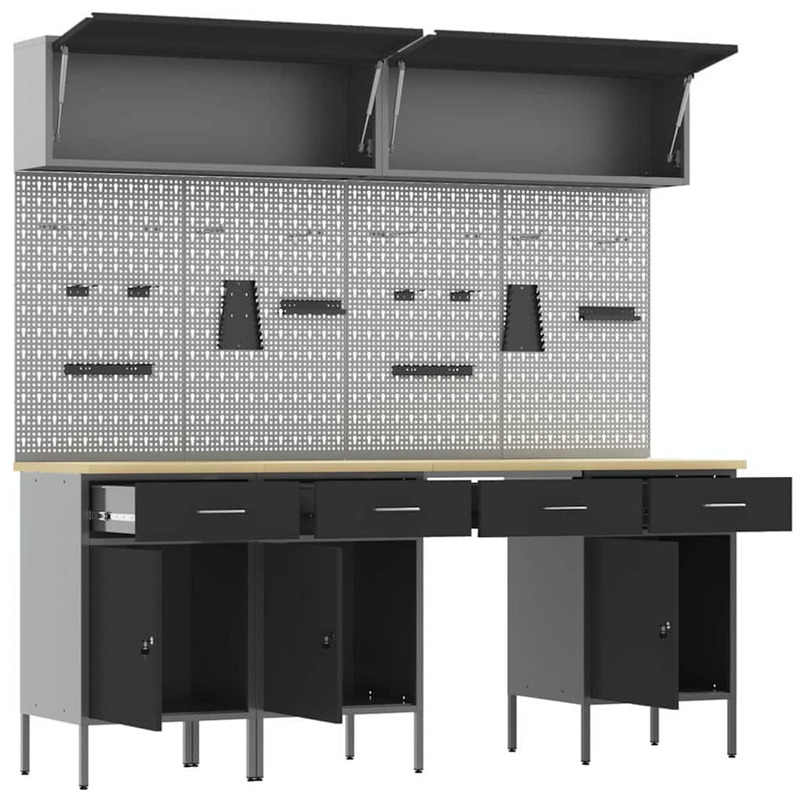 Werkkast set met lade met opslag met slot 10 pcs Zwart