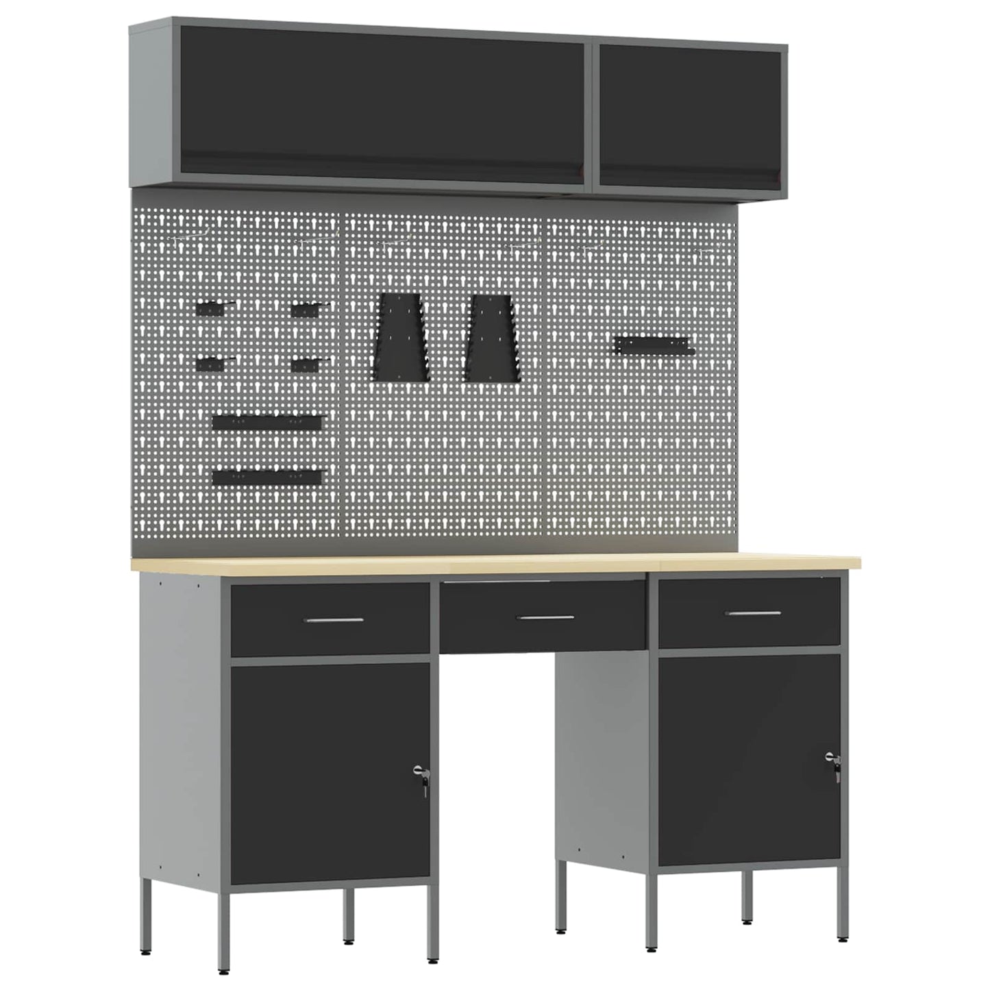 Werk kast met lade 10 pcs Zwart Engineered hout en staal