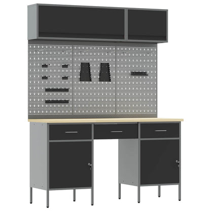 Werk kast met lade 10 pcs Zwart Engineered hout en staal